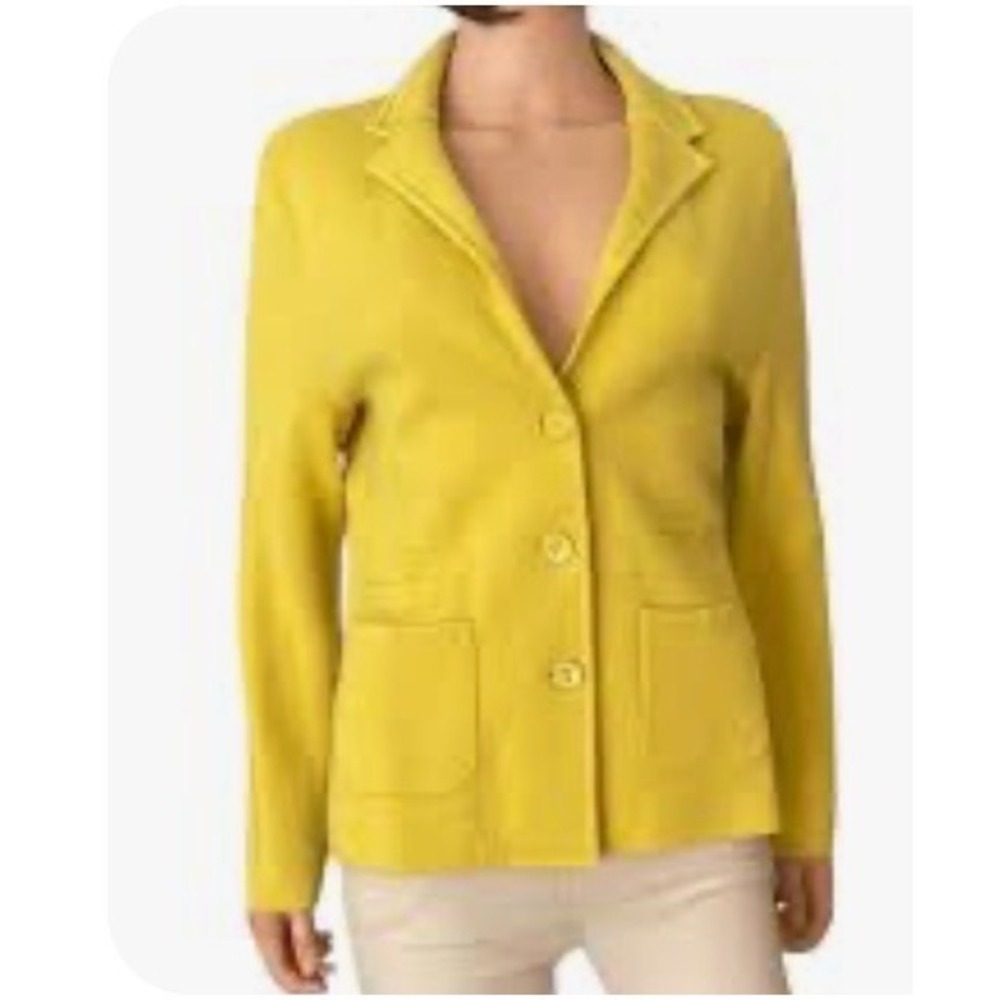 Talbots Pure Merino Wool Sweater Blazer Jacket L Chartreuse Office Professional